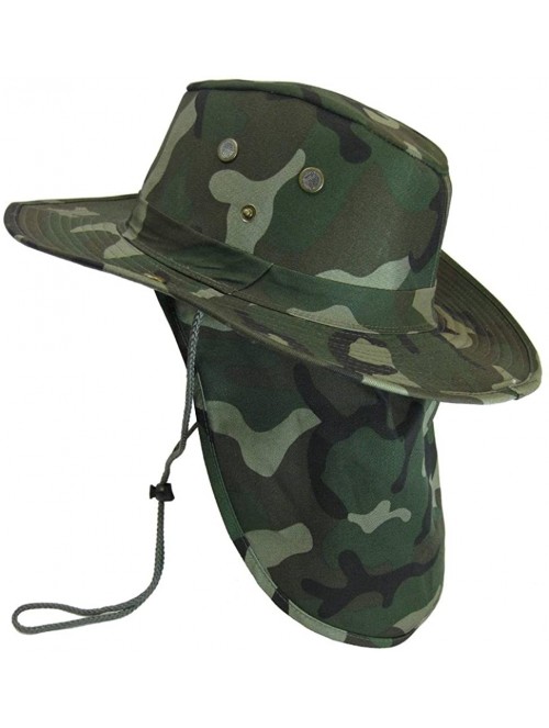 Sun Hats Boonie Bucket Hat Neck Flap Tactical Wide Brim Outdoor Military - Green Camo - CU18CO0L7K6 $16.58
