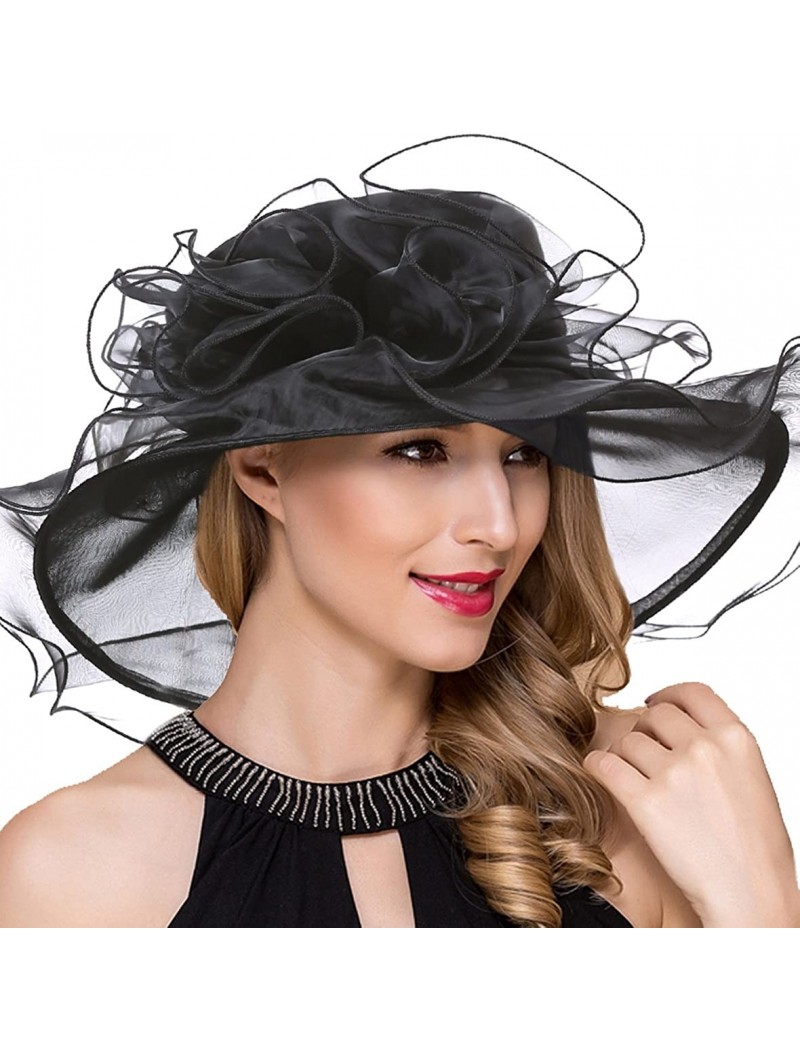 Sun Hats Womens Kentucky Derby Church Dress Fascinator Tea Party Wedding Hats S056 - S019-black - C418CA5ZLLQ $19.98