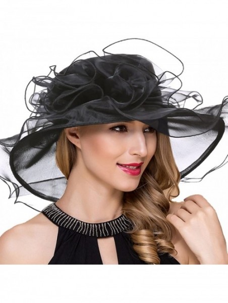 Sun Hats Womens Kentucky Derby Church Dress Fascinator Tea Party Wedding Hats S056 - S019-black - C418CA5ZLLQ $19.98