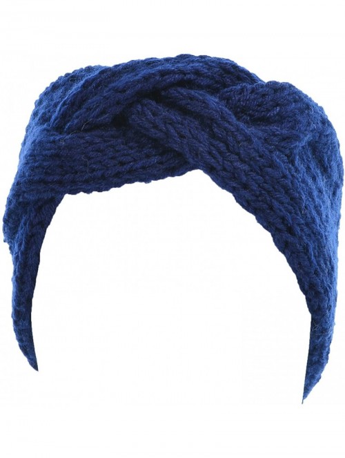 Cold Weather Headbands Women's Solid Cable Knitted Headband Headwrap Comfortable - Navy. - CX12GUFUWK3 $13.09