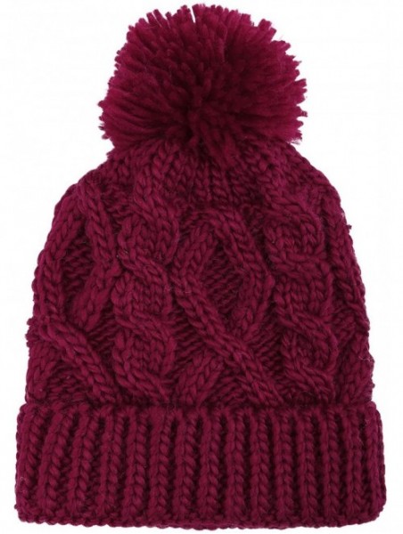 Skullies & Beanies Kids and Toddlers' Chunky Cable Knit Beanie with Yarn Pompom Set of 2 - Burgundy+pink - CI18626DANG $17.40