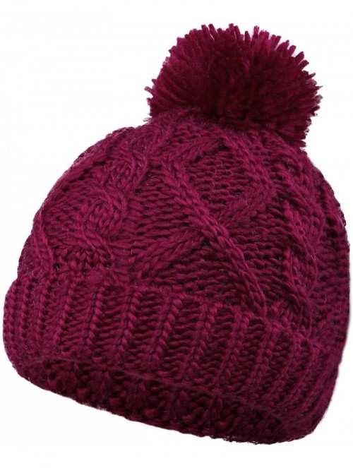 Skullies & Beanies Kids and Toddlers' Chunky Cable Knit Beanie with Yarn Pompom Set of 2 - Burgundy+pink - CI18626DANG $17.40