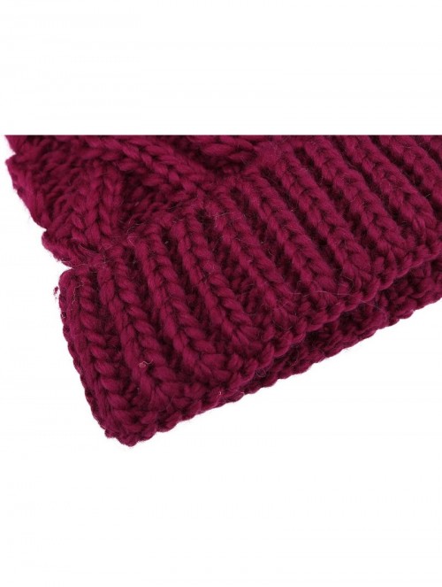 Skullies & Beanies Kids and Toddlers' Chunky Cable Knit Beanie with Yarn Pompom Set of 2 - Burgundy+pink - CI18626DANG $17.40