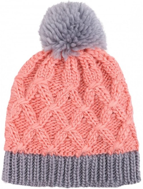 Skullies & Beanies Kids and Toddlers' Chunky Cable Knit Beanie with Yarn Pompom Set of 2 - Burgundy+pink - CI18626DANG $17.40