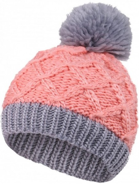 Skullies & Beanies Kids and Toddlers' Chunky Cable Knit Beanie with Yarn Pompom Set of 2 - Burgundy+pink - CI18626DANG $17.40