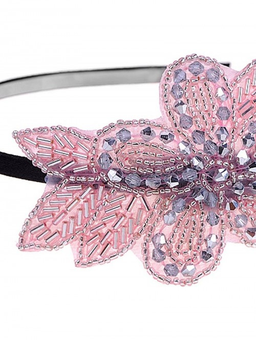 Headbands Womens Vintage 1920s Hand-Beads Retro Big Flower Leaf Flapper Headband - Pink - CD18IWXLY7T $16.69