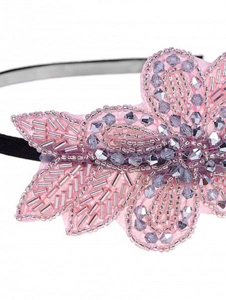 Headbands Womens Vintage 1920s Hand-Beads Retro Big Flower Leaf Flapper Headband - Pink - CD18IWXLY7T $16.69