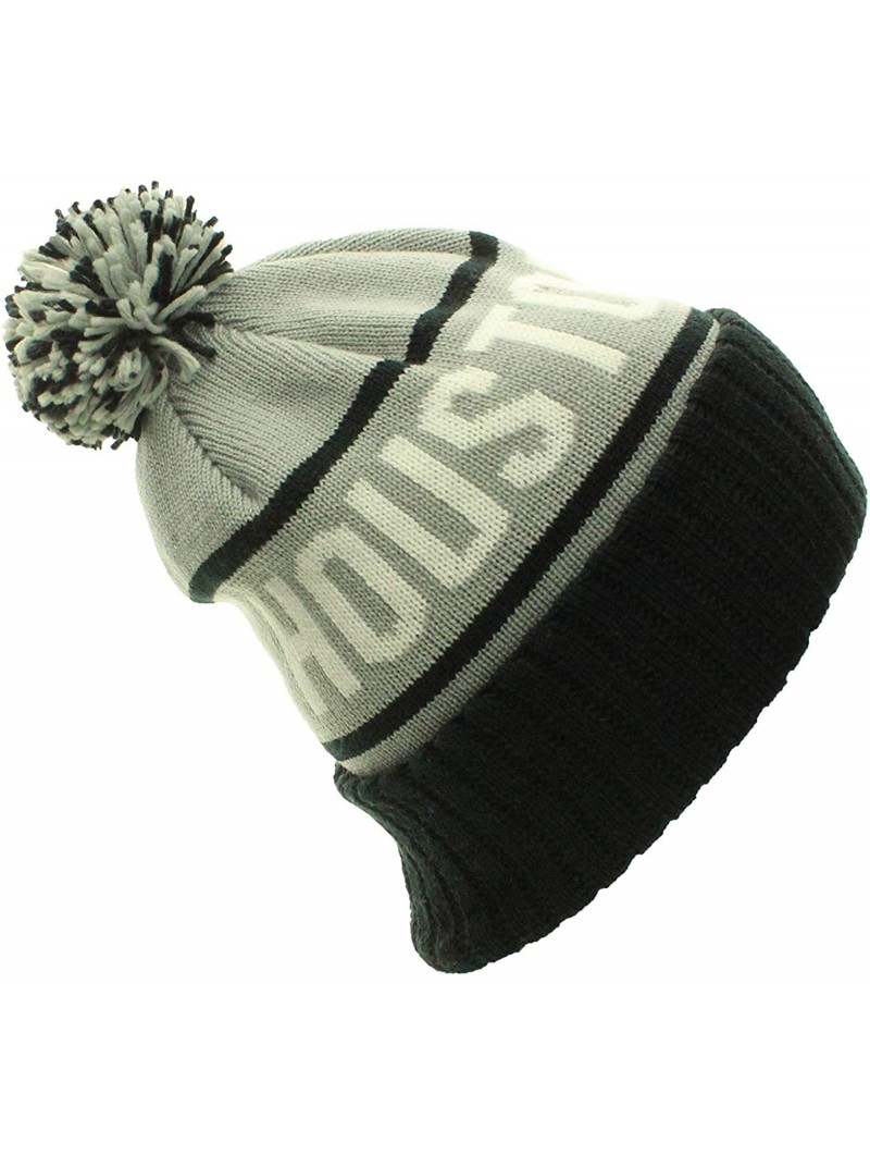 Skullies & Beanies USA Favorite City Cuff Cable Knit Winter Pom Pom Beanie Hat Cap - Houston - Gray Black - CJ11T2UOKBL $10.71