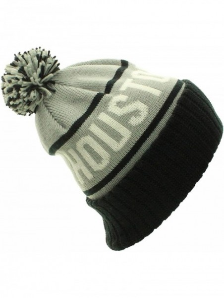 Skullies & Beanies USA Favorite City Cuff Cable Knit Winter Pom Pom Beanie Hat Cap - Houston - Gray Black - CJ11T2UOKBL $10.71