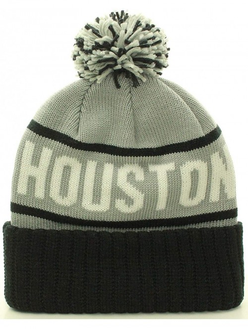 Skullies & Beanies USA Favorite City Cuff Cable Knit Winter Pom Pom Beanie Hat Cap - Houston - Gray Black - CJ11T2UOKBL $10.71