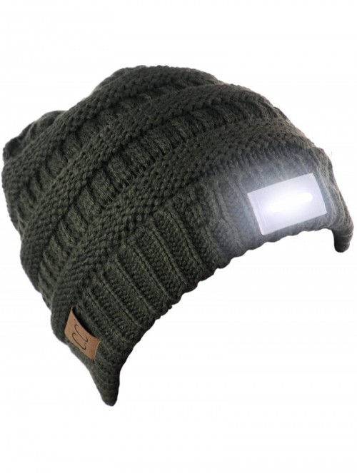 Skullies & Beanies LED Hands Free Light Winter Cable Knit Cuff Beanie Hat - Dark Olive - CH12N70JXR8 $14.16