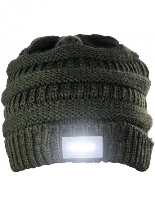 Skullies & Beanies LED Hands Free Light Winter Cable Knit Cuff Beanie Hat - Dark Olive - CH12N70JXR8 $14.16