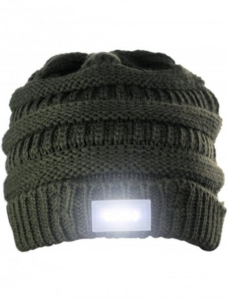 Skullies & Beanies LED Hands Free Light Winter Cable Knit Cuff Beanie Hat - Dark Olive - CH12N70JXR8 $14.16