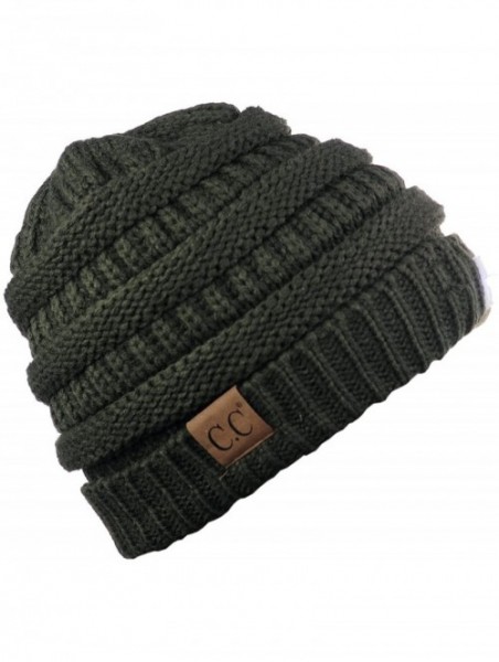 Skullies & Beanies LED Hands Free Light Winter Cable Knit Cuff Beanie Hat - Dark Olive - CH12N70JXR8 $14.16