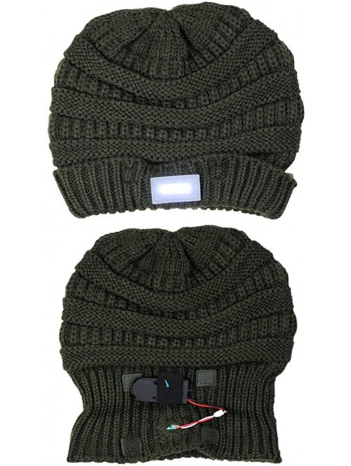 Skullies & Beanies LED Hands Free Light Winter Cable Knit Cuff Beanie Hat - Dark Olive - CH12N70JXR8 $14.16