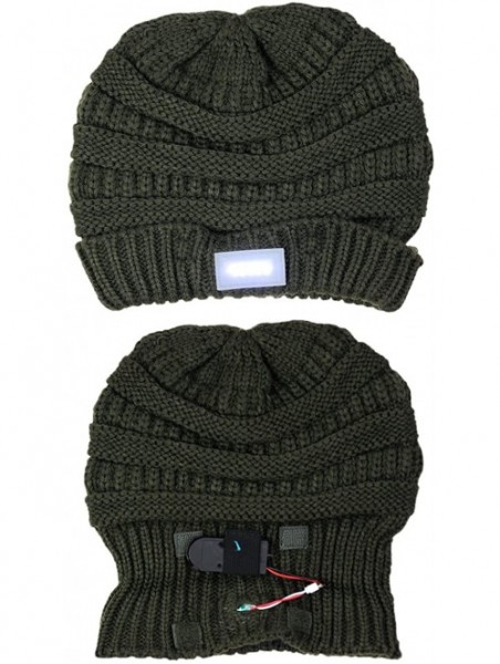 Skullies & Beanies LED Hands Free Light Winter Cable Knit Cuff Beanie Hat - Dark Olive - CH12N70JXR8 $14.16