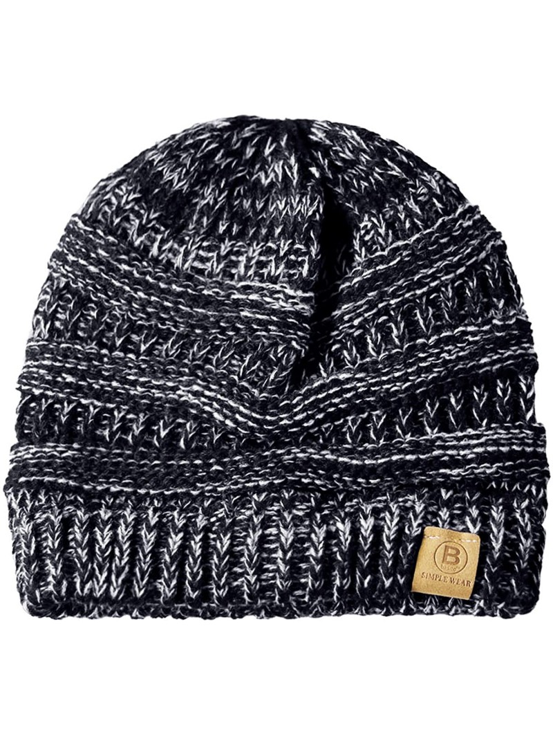 Skullies & Beanies Beanie Hat Cap Knit Skullies for Men Women Unisex - Melange Black-101 - CG12NH909QA $13.85