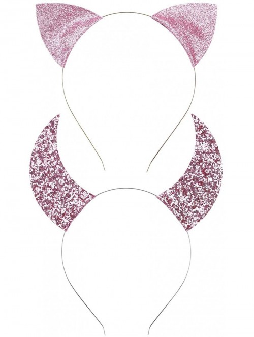 Headbands Halloween Headband Devil Horns and Felina Glitter Cat Ears Headbands - 07-pink Glitter - C818I30M02K $13.02