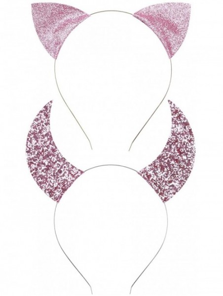 Headbands Halloween Headband Devil Horns and Felina Glitter Cat Ears Headbands - 07-pink Glitter - C818I30M02K $13.02