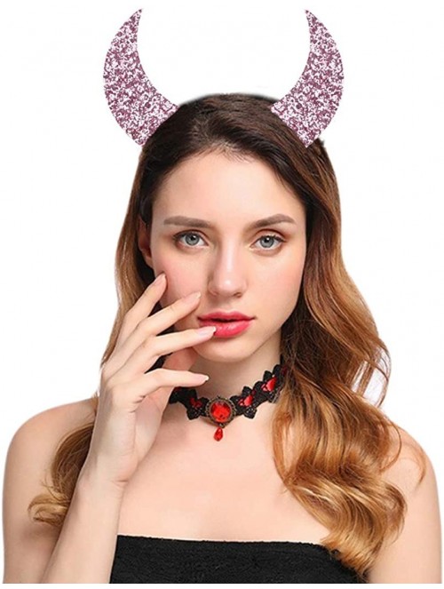 Headbands Halloween Headband Devil Horns and Felina Glitter Cat Ears Headbands - 07-pink Glitter - C818I30M02K $13.02