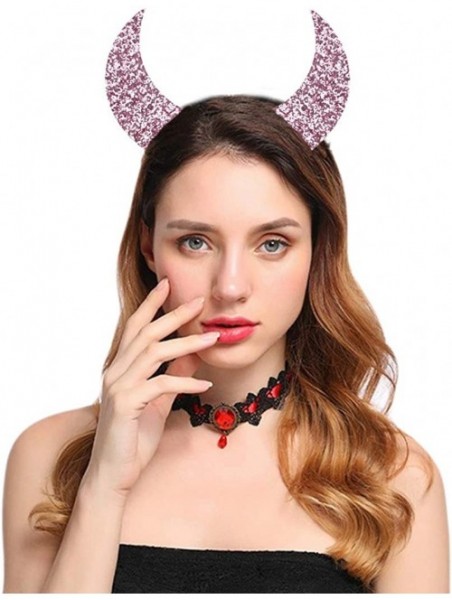 Headbands Halloween Headband Devil Horns and Felina Glitter Cat Ears Headbands - 07-pink Glitter - C818I30M02K $13.02