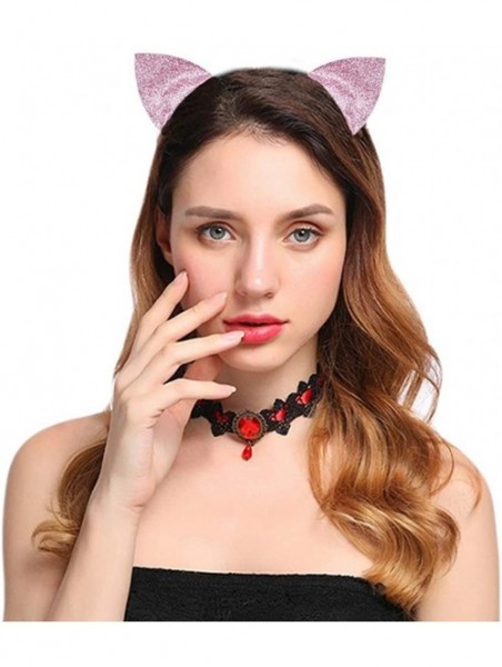 Headbands Halloween Headband Devil Horns and Felina Glitter Cat Ears Headbands - 07-pink Glitter - C818I30M02K $13.02