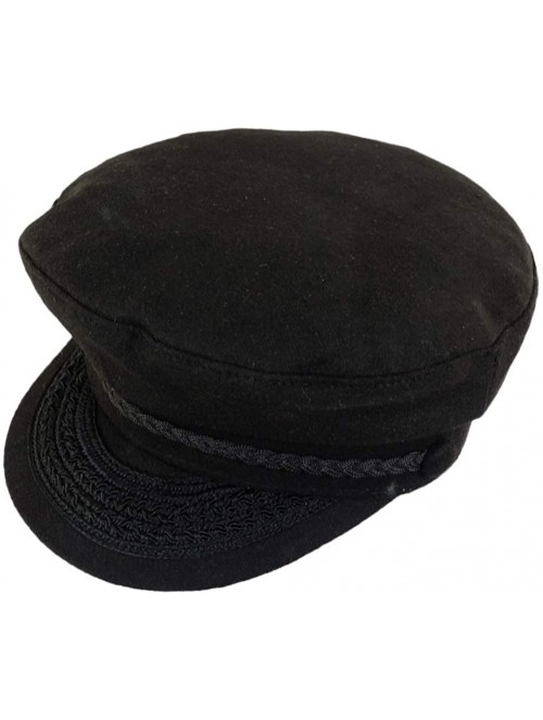 Newsboy Caps Black Wool Greek Fisherman Cap Medium - CM182RYY06D $26.73