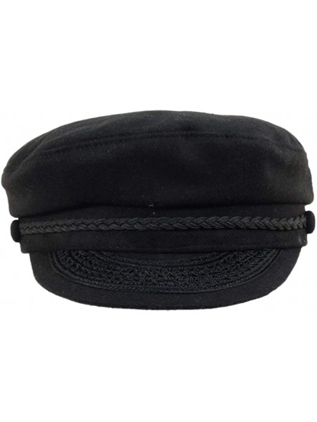 Newsboy Caps Black Wool Greek Fisherman Cap Medium - CM182RYY06D $26.73