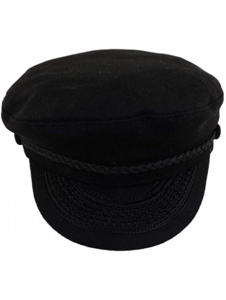 Newsboy Caps Black Wool Greek Fisherman Cap Medium - CM182RYY06D $26.73