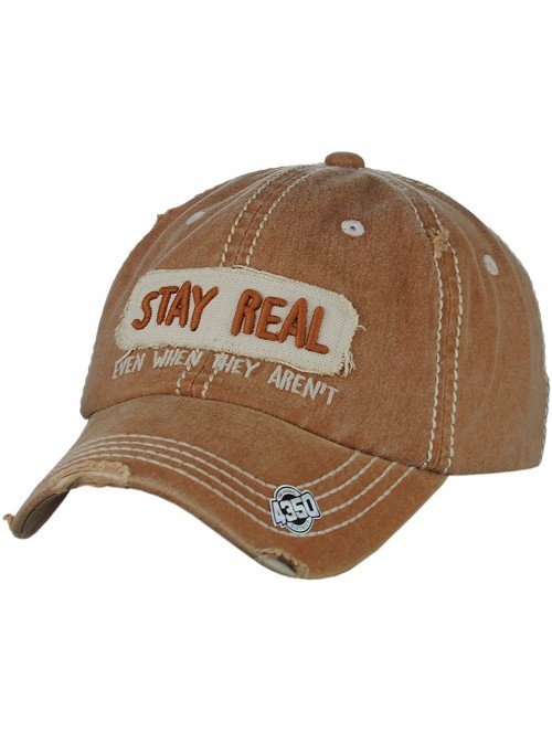 Baseball Caps Unisex Vintage Distressed Patched Phrase Adjustable Baseball Dad Cap - Stay Real- Burnt Orange - CU186AKK0E2 $1...