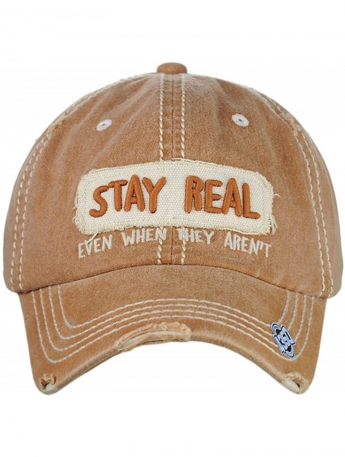 Baseball Caps Unisex Vintage Distressed Patched Phrase Adjustable Baseball Dad Cap - Stay Real- Burnt Orange - CU186AKK0E2 $1...