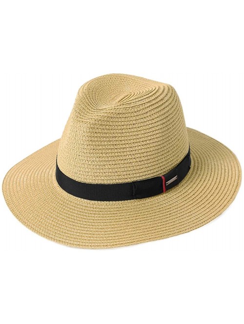 Fedoras Mens Womens Packable Straw Fedora Summer Derby Panama Ribbon Band Sun Hat 55-60cm - 91554beige - CA18S0KK5CH $18.14