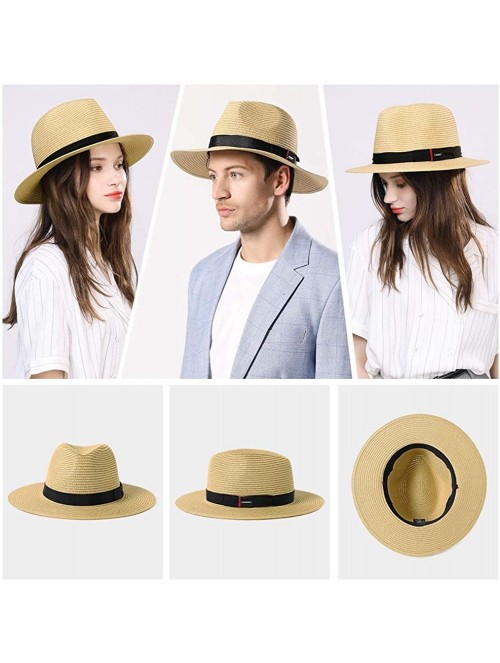 Fedoras Mens Womens Packable Straw Fedora Summer Derby Panama Ribbon Band Sun Hat 55-60cm - 91554beige - CA18S0KK5CH $18.14