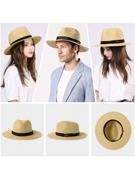 Fedoras Mens Womens Packable Straw Fedora Summer Derby Panama Ribbon Band Sun Hat 55-60cm - 91554beige - CA18S0KK5CH $18.14