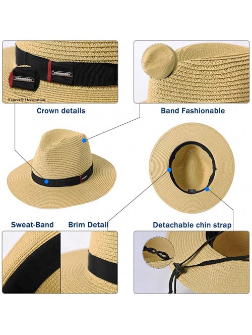 Fedoras Mens Womens Packable Straw Fedora Summer Derby Panama Ribbon Band Sun Hat 55-60cm - 91554beige - CA18S0KK5CH $18.14