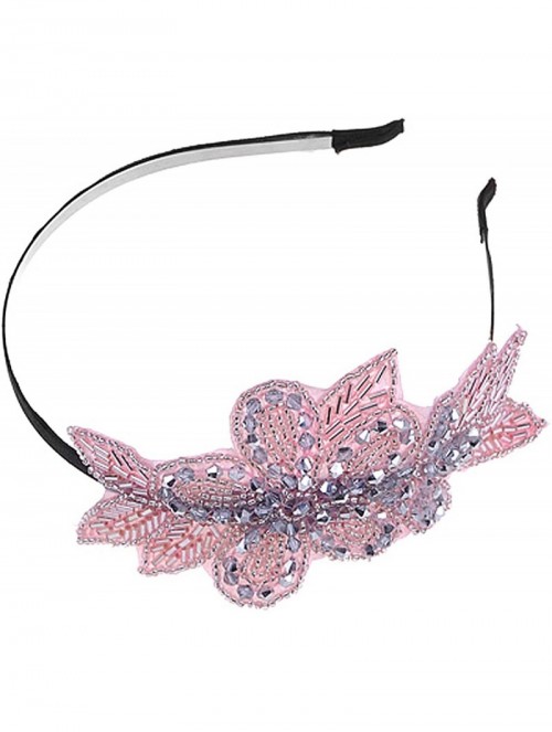 Headbands Womens Vintage 1920s Hand-Beads Retro Big Flower Leaf Flapper Headband - Pink - CD18IWXLY7T $16.69