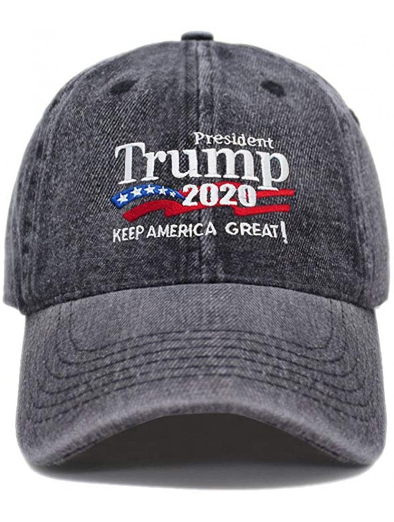 Baseball Caps Trump 2020 Keep America Great Campaign Embroidered US Hat Baseball Cotton Cap - Pc103 Black Denim - CH18Q722Y4C...