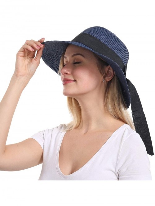 Sun Hats Womens Floppy Foldable Classic Packable - Navy - C0194L336G7 $17.79