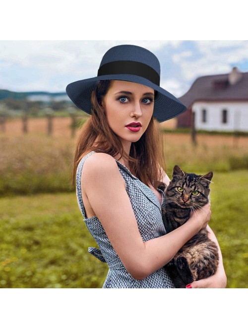 Sun Hats Womens Floppy Foldable Classic Packable - Navy - C0194L336G7 $17.79