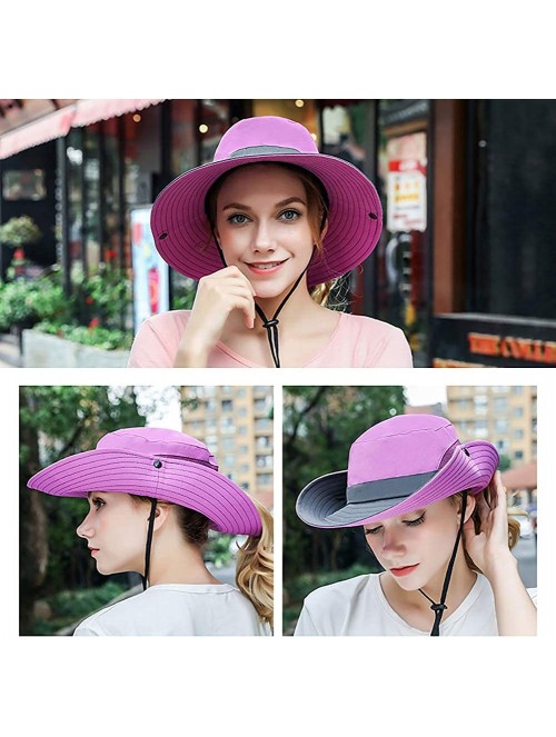 Sun Hats Women's Sun Hat Outdoor Wide Brim Beach UV Protection Hats Ponytail Boonie Foldable Fishing Mesh Bucket Caps - CU18U...