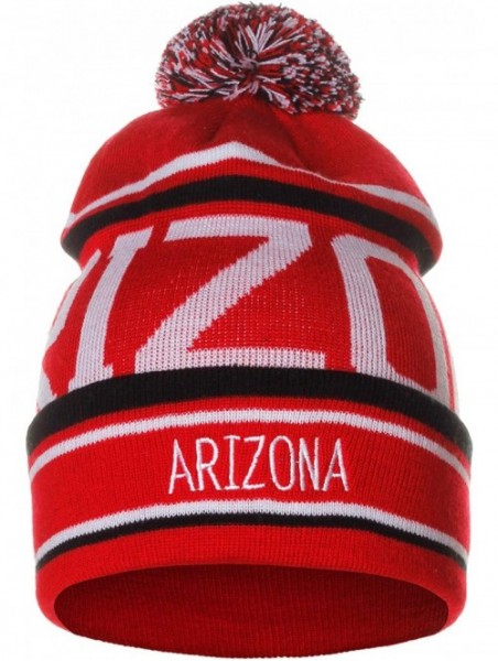 Skullies & Beanies Unisex USA Cities Fashion Large Letters Pom Pom Knit Hat Beanie - Arizona Red - CE12N9R3RQ2 $17.30