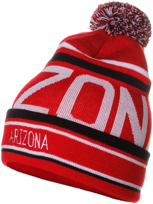 Skullies & Beanies Unisex USA Cities Fashion Large Letters Pom Pom Knit Hat Beanie - Arizona Red - CE12N9R3RQ2 $17.30