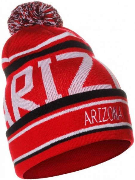 Skullies & Beanies Unisex USA Cities Fashion Large Letters Pom Pom Knit Hat Beanie - Arizona Red - CE12N9R3RQ2 $17.30