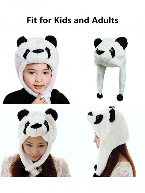 Skullies & Beanies Plush Faux Fur Animal Critter Hat Cap Halloween Costume for Kids Adults - Panda - C218YHS89MR $12.20