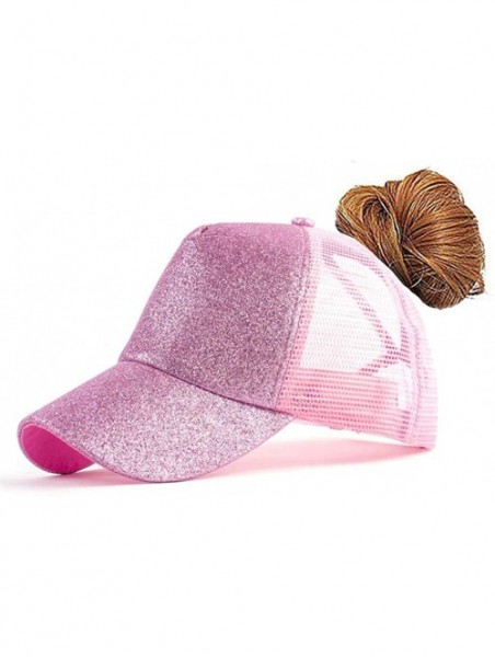 Baseball Caps Adjustable Ponytail Messy Buns Sequined Baseball Hat - Pink - C818ORK6H96 $12.38