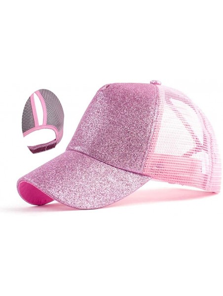 Baseball Caps Adjustable Ponytail Messy Buns Sequined Baseball Hat - Pink - C818ORK6H96 $12.38