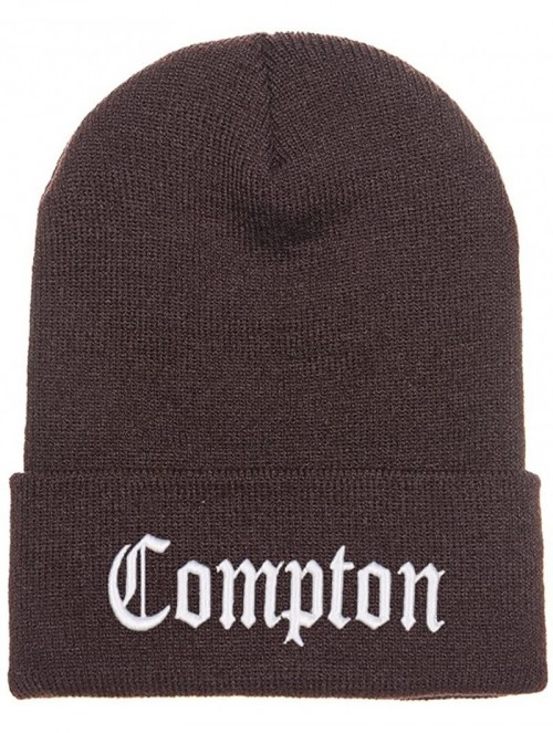 Skullies & Beanies 3D Embroidered Compton Warm Knit Beanie Cap Yupoong - Brown - CN120S59K95 $17.00