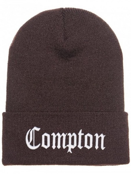 Skullies & Beanies 3D Embroidered Compton Warm Knit Beanie Cap Yupoong - Brown - CN120S59K95 $17.00