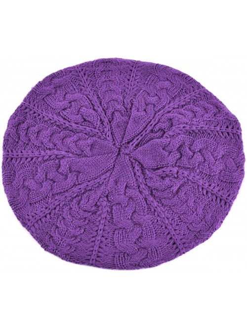 Skullies & Beanies Soft Lightweight Crochet Beret for Women Solid Color Beret Hat - One Size Slouchy Beanie - Purple - CR18KC...