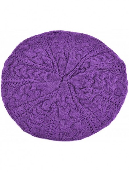 Skullies & Beanies Soft Lightweight Crochet Beret for Women Solid Color Beret Hat - One Size Slouchy Beanie - Purple - CR18KC...